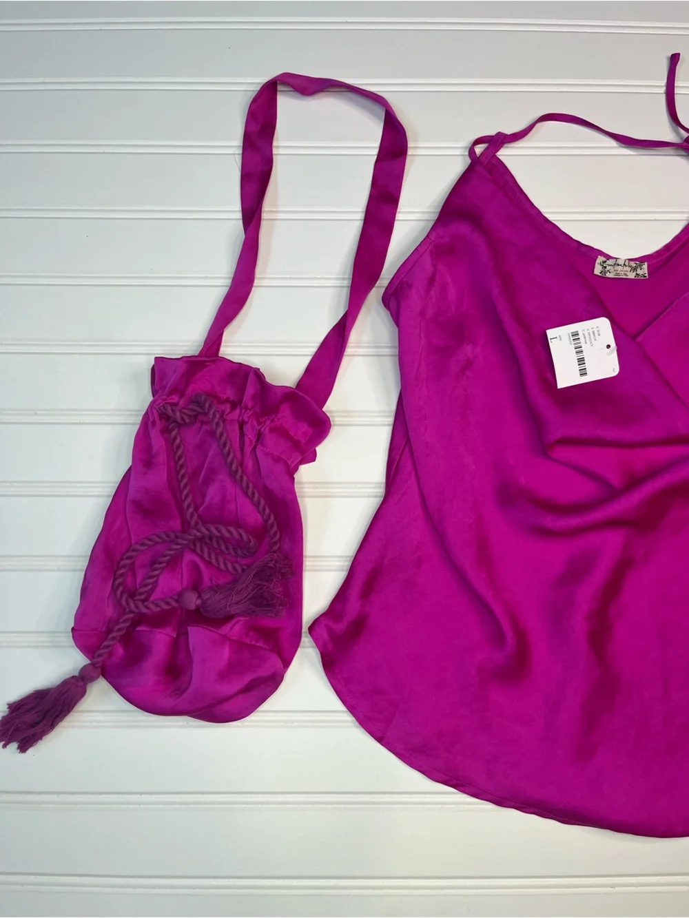 NEW Free People Intimately Magenta Satin Halter Cami & Matching Bag
